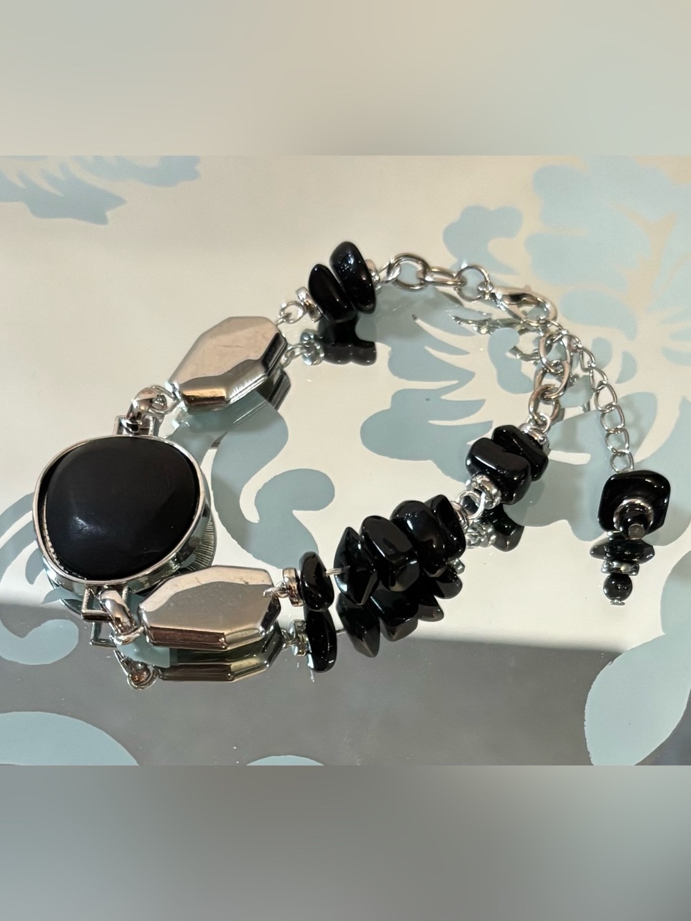 Black Stone Obsidian Chain Bracelet - Women's Jewelry